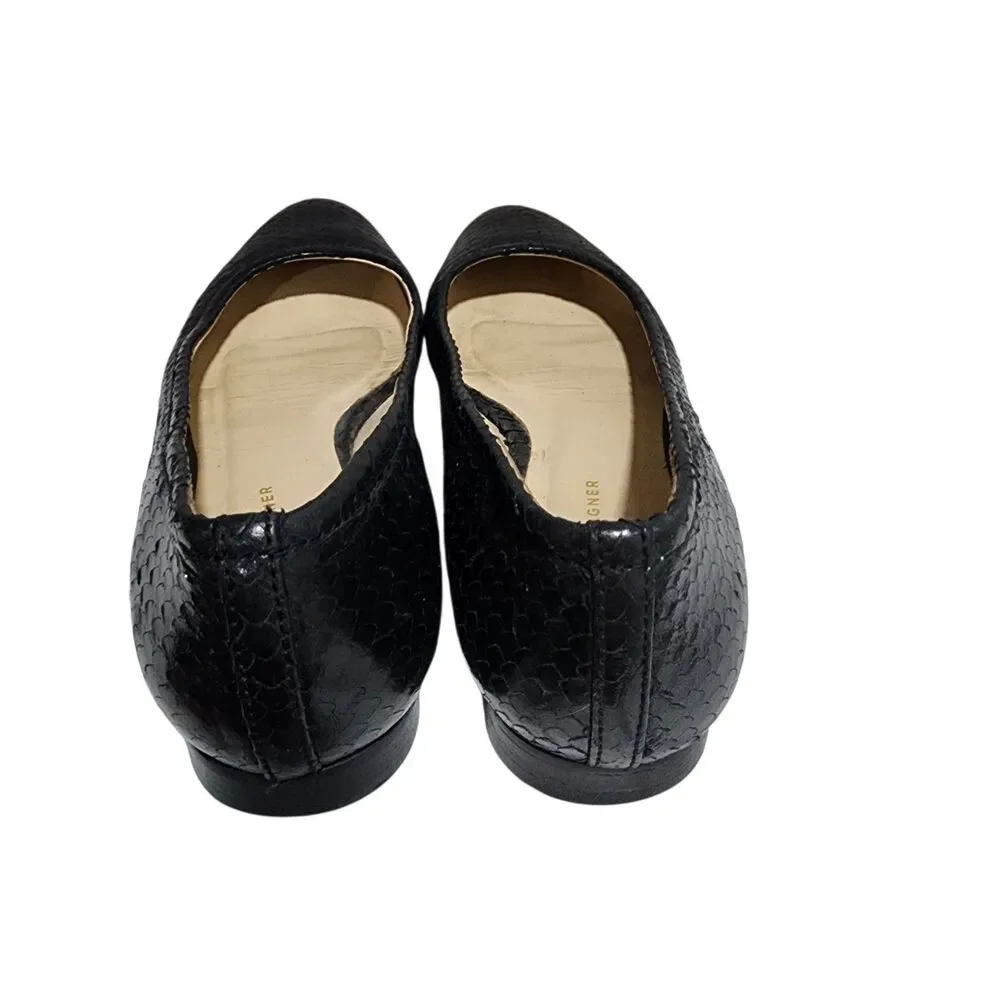 Etienne‎ Aigner Black Snakeskin Leather Ballet Flats Womens 6.5 Made in Spain